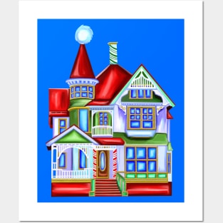 Santa Hat Whimsical Victorian Christmas House Posters and Art